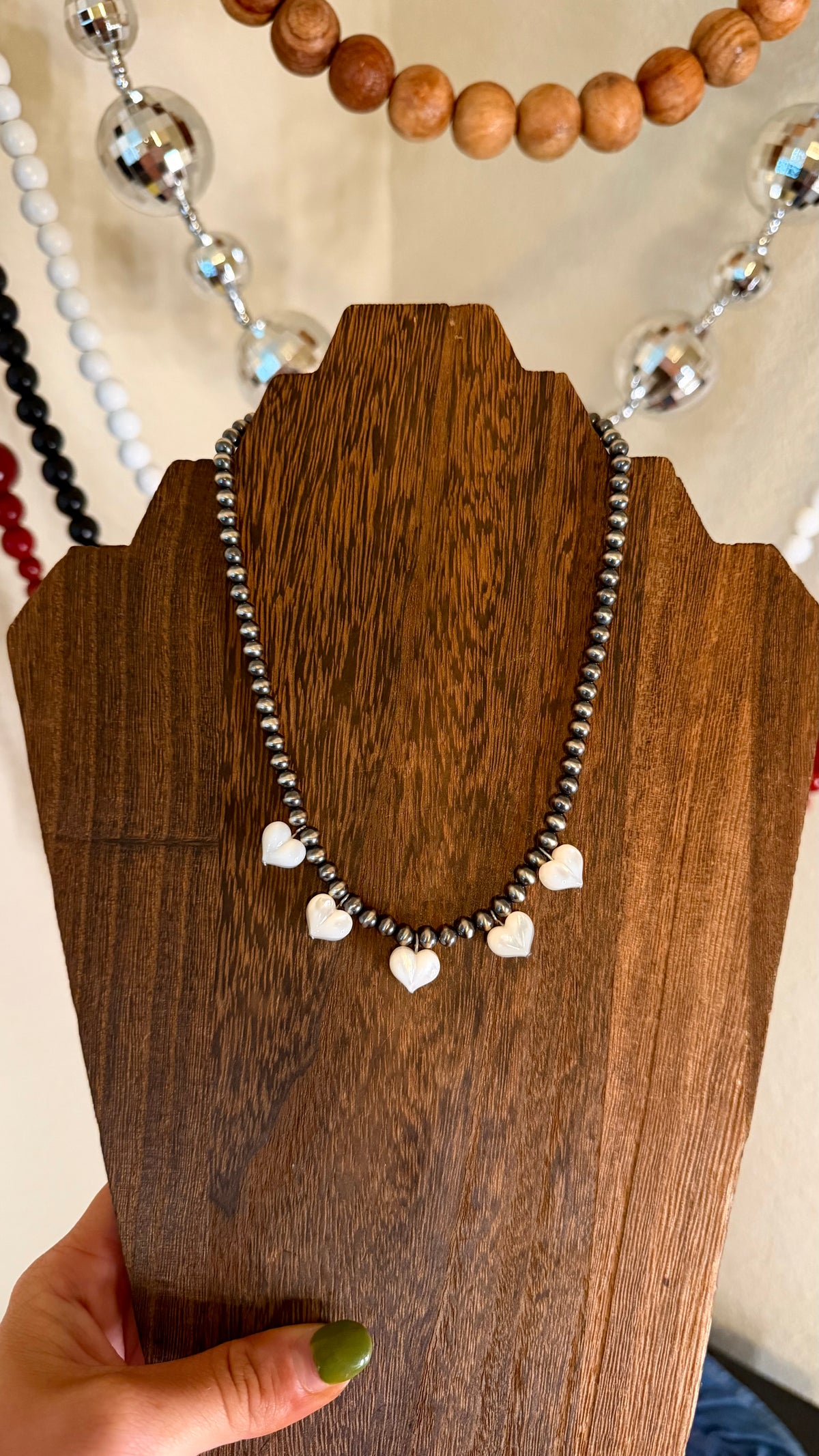 Pearl heart charm necklace -15.5in + 2in
