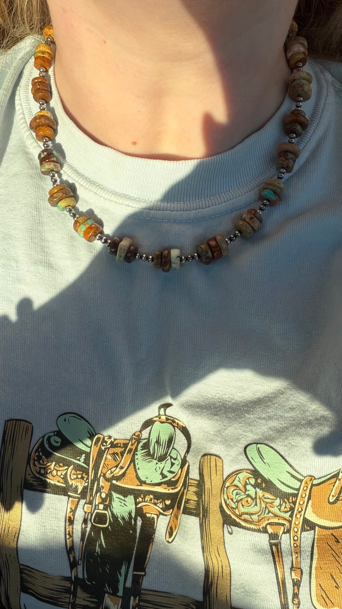 Turquoise necklace -17in + 2in ext