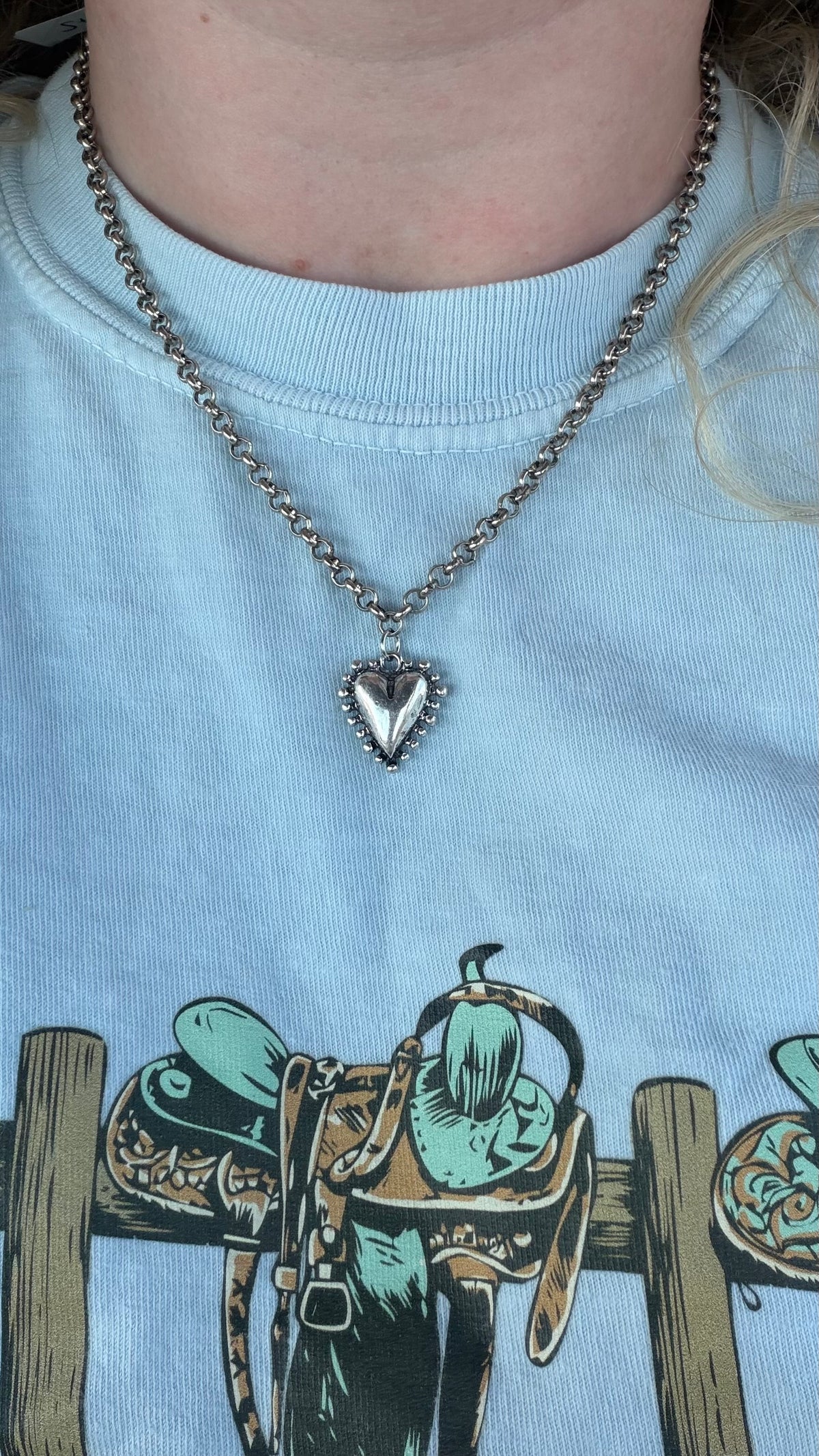 Small heart charm necklace -16in + 2in ext