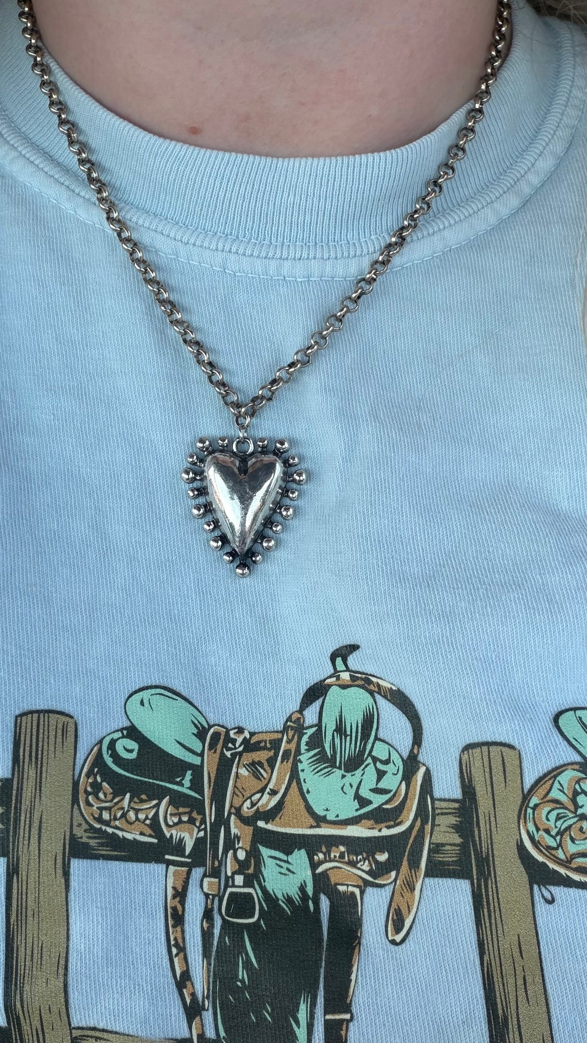 Large heart charm necklace -16in + 2in ext