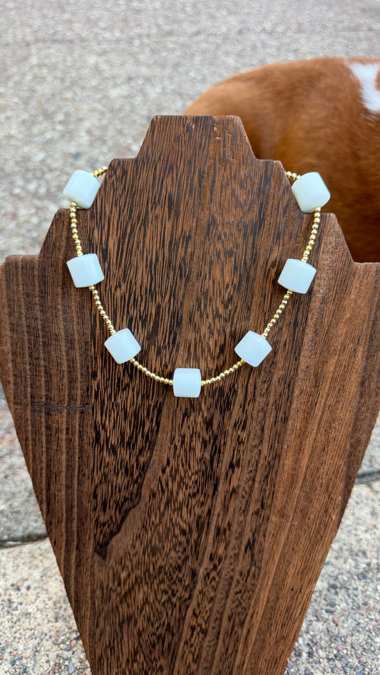 Gold and white nephrite jade -13in + 2in ext