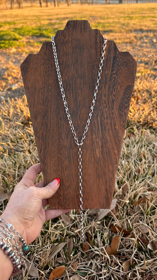Chain lariat -20in w/ 8in drop -made to order
