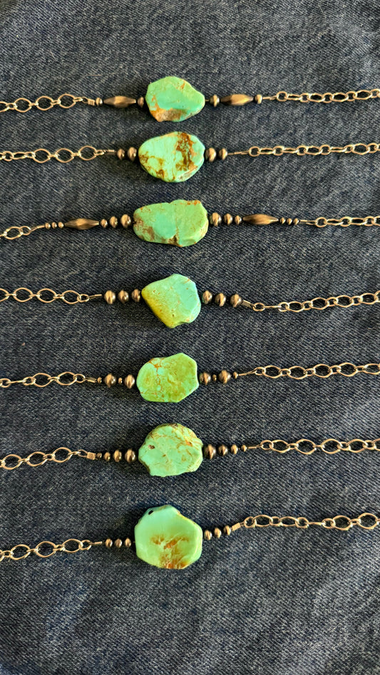 Kingman turquoise slab bar necklaces