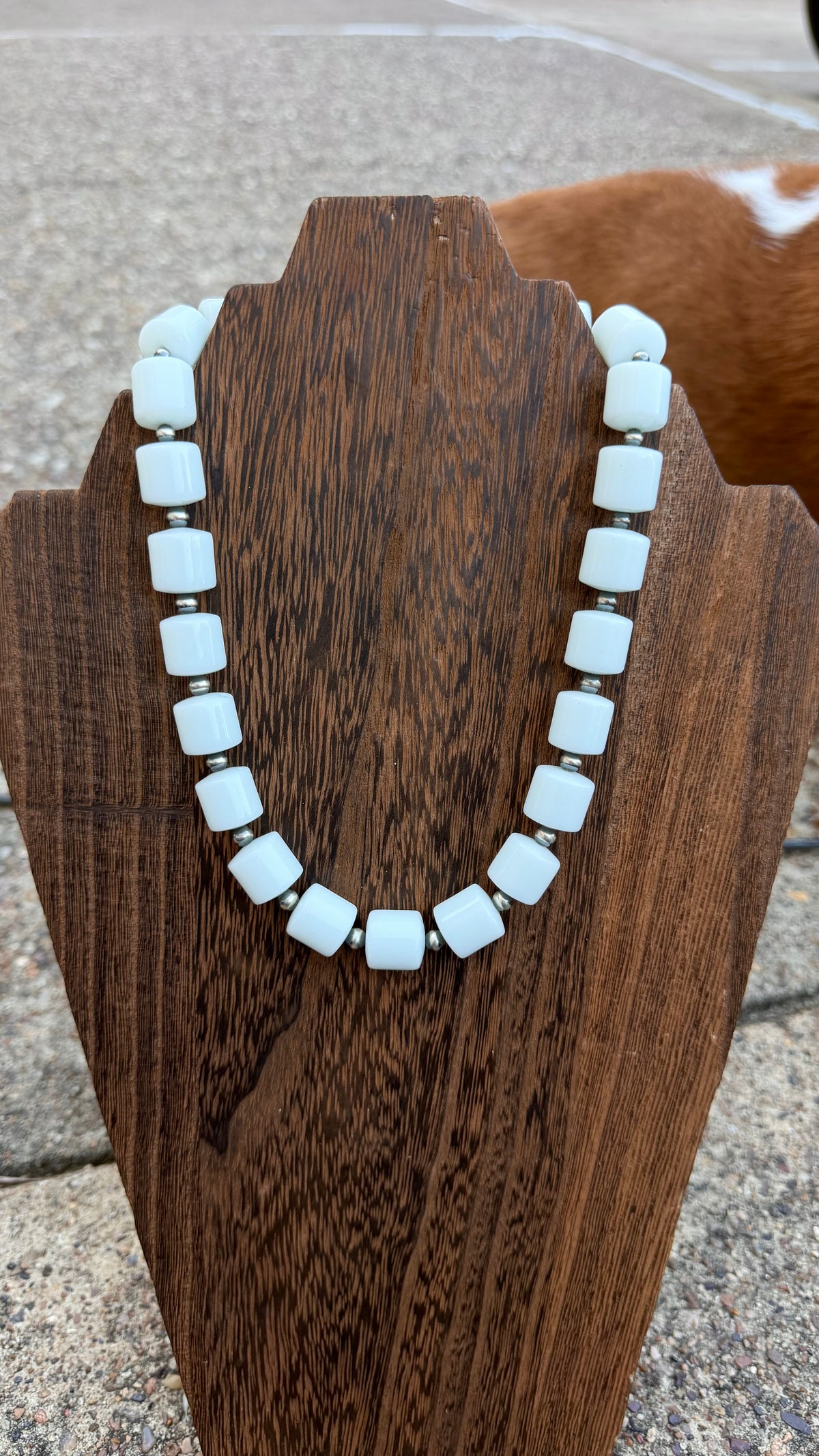 White nephrite and 5mm-17in + 2in ext