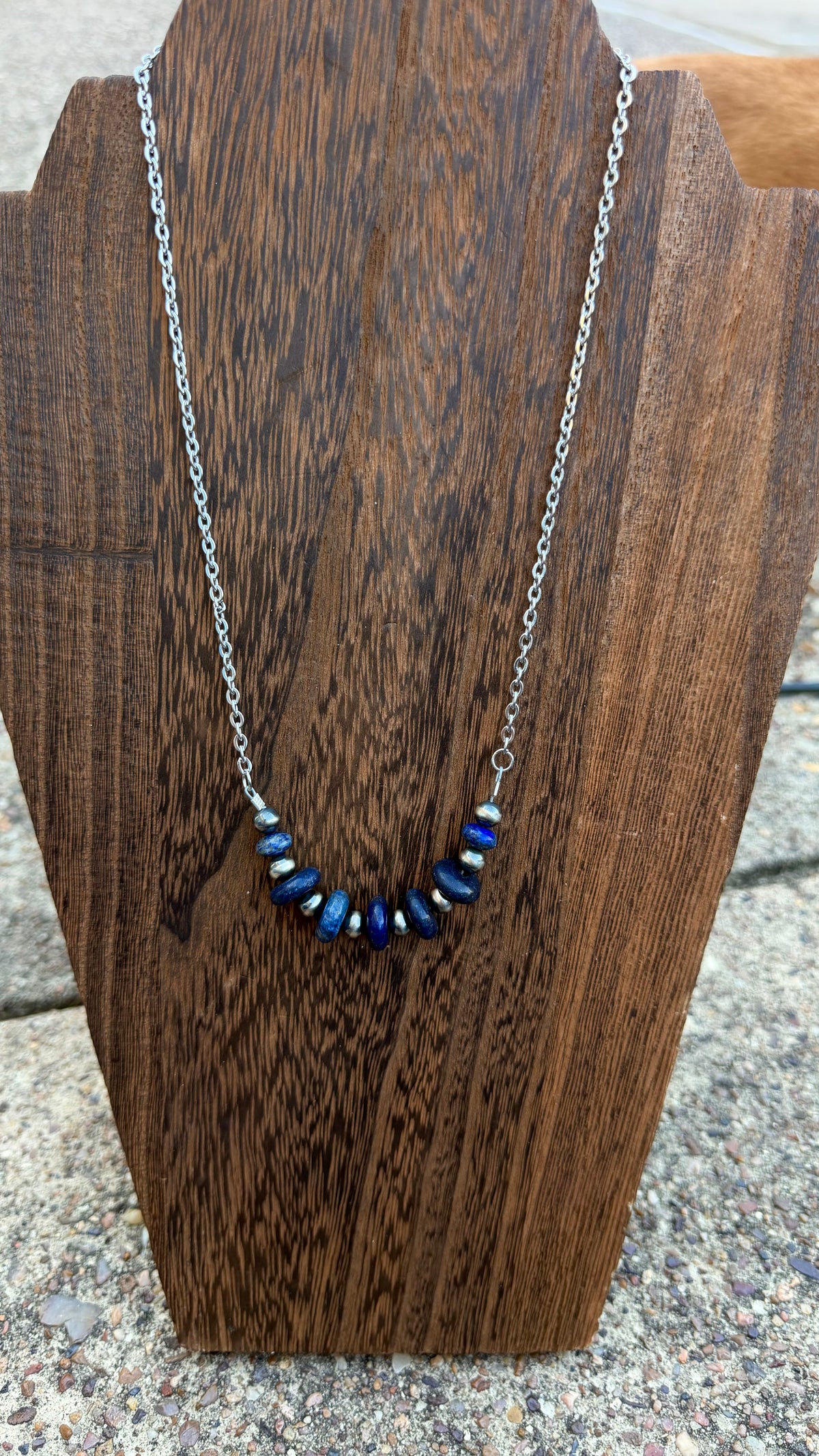 6mm and blue lapis bar- 16in + 2in ext