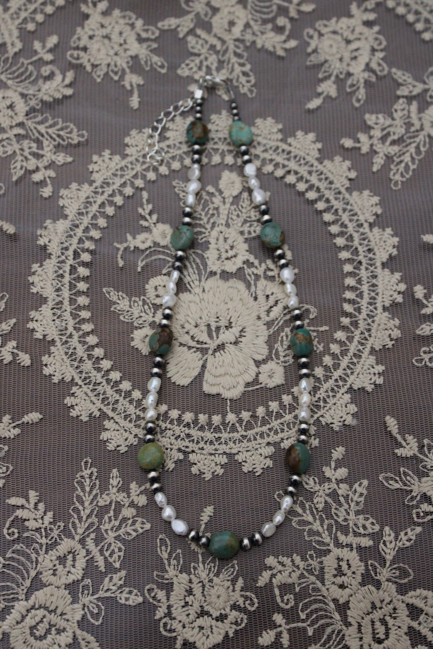 Turquoise nugget and pearls -14.5in + 2in ext