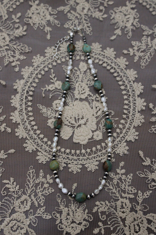 Turquoise nugget and pearls -14.5in + 2in ext