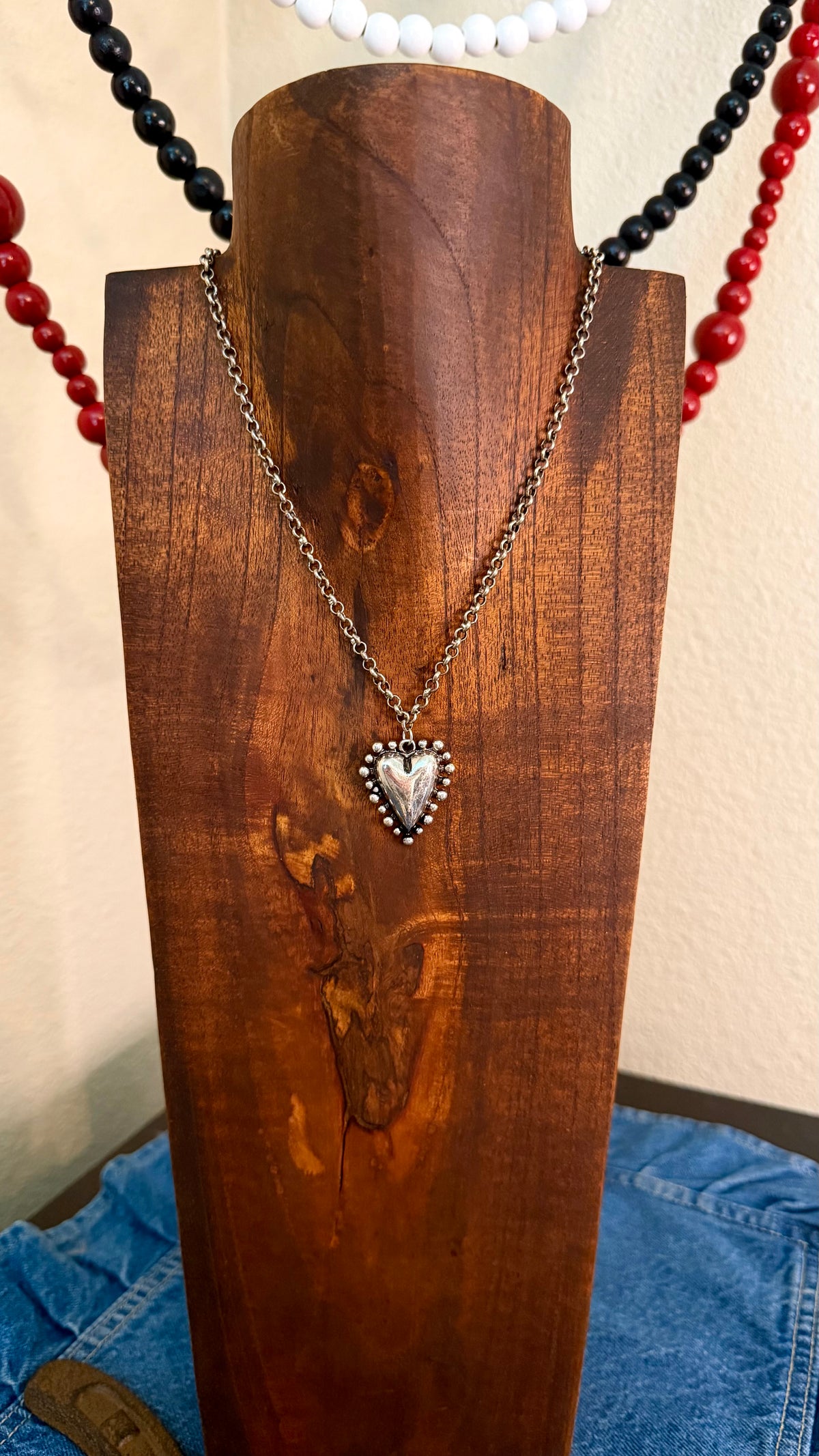 Large heart charm necklace -16in + 2in ext