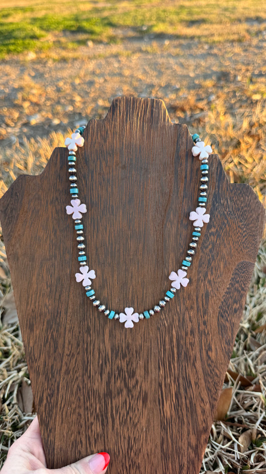 Pink flower and turquoise -17in