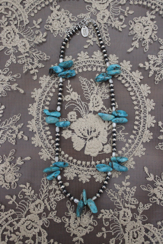 Turquoise and pearls -16in w 2in extender